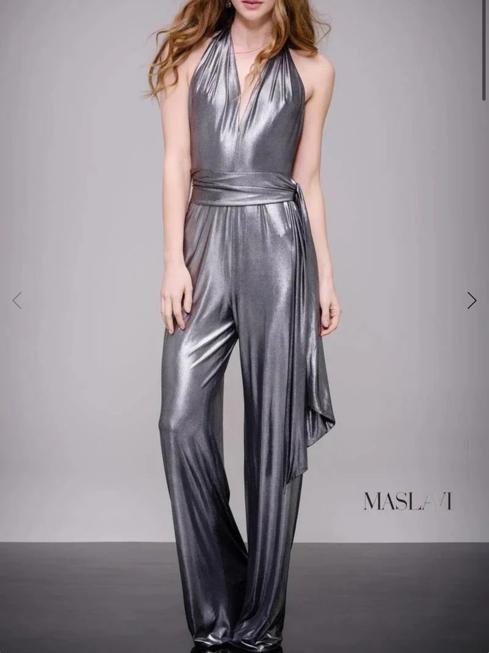 Metallic Silver Halter Peplum Jumpsuit